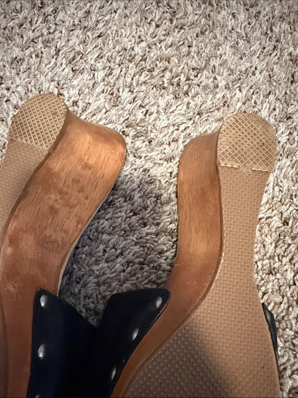 Black Leather Wedge Slide Sandals with Silver Accent DR SCHOLLS
